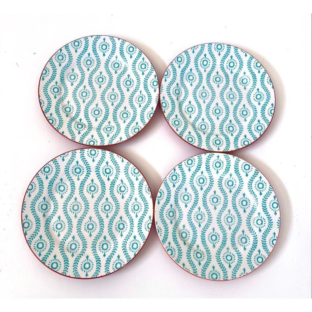 Set of 4 Baum Tangier Turquoise Orange Salad Plates